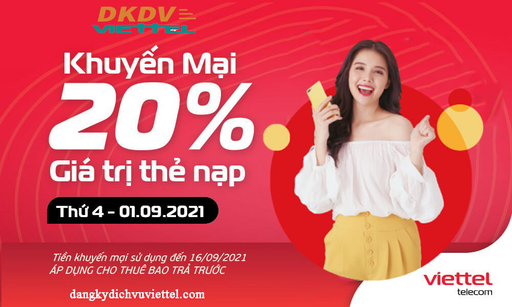 Viettel: Khuyến mãi 20% giá trị thẻ nạp toàn quốc cho các thuê bao trả trước